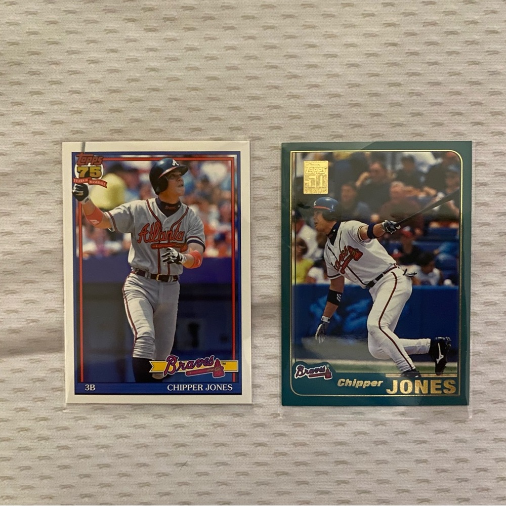 Topps Braves Chipper Jones Baseball Cards - White, Blue, Green Accents